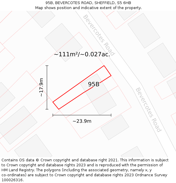95B, BEVERCOTES ROAD, SHEFFIELD, S5 6HB: Plot and title map