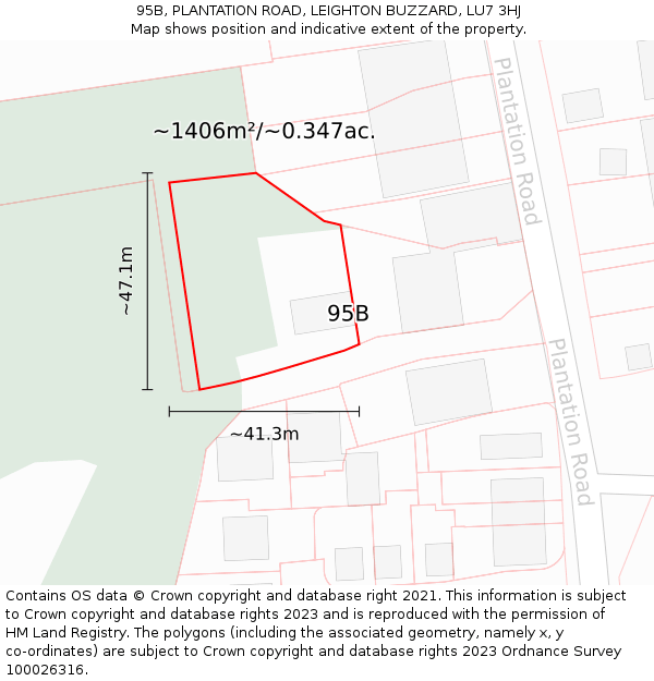 95B, PLANTATION ROAD, LEIGHTON BUZZARD, LU7 3HJ: Plot and title map