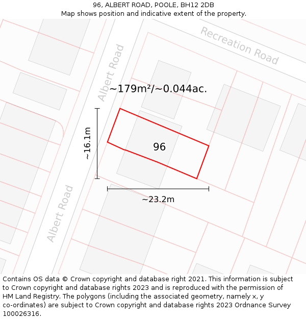 96, ALBERT ROAD, POOLE, BH12 2DB: Plot and title map