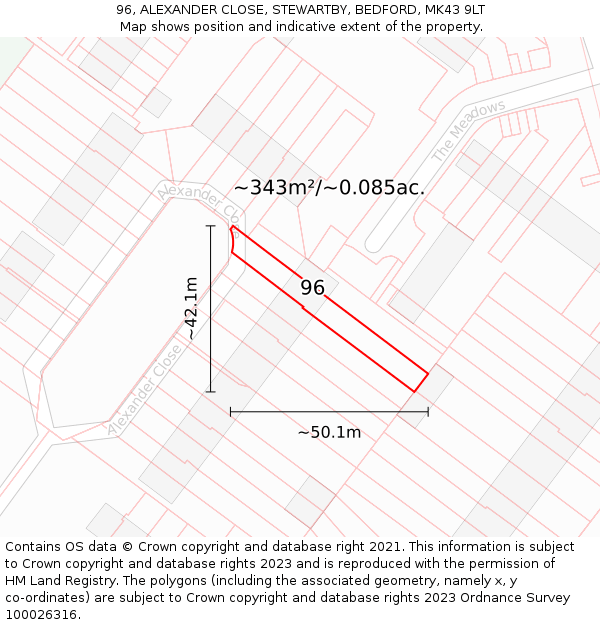 96, ALEXANDER CLOSE, STEWARTBY, BEDFORD, MK43 9LT: Plot and title map