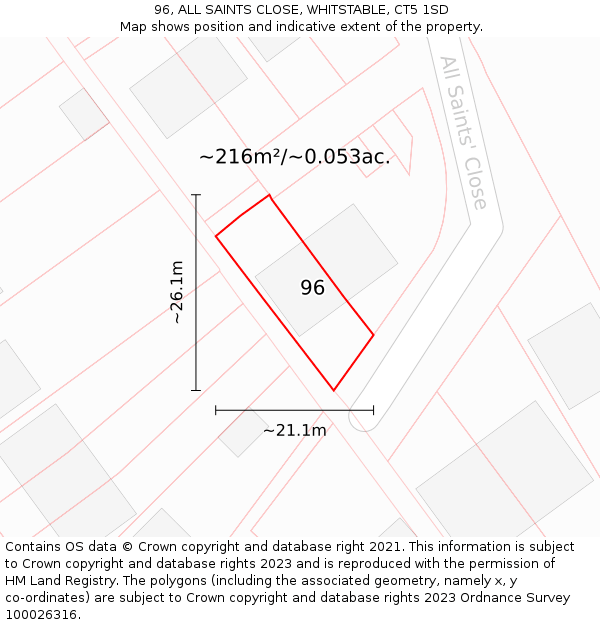 96, ALL SAINTS CLOSE, WHITSTABLE, CT5 1SD: Plot and title map