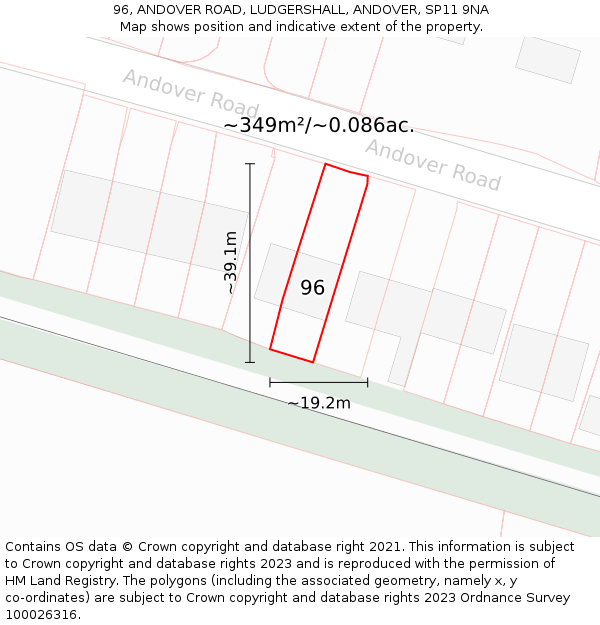 96, ANDOVER ROAD, LUDGERSHALL, ANDOVER, SP11 9NA: Plot and title map