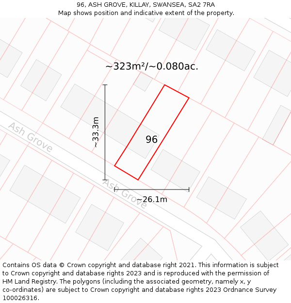 96, ASH GROVE, KILLAY, SWANSEA, SA2 7RA: Plot and title map
