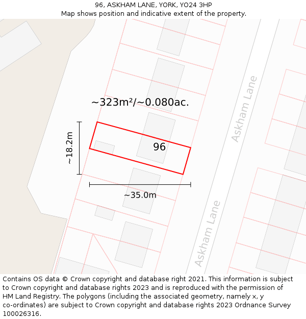96, ASKHAM LANE, YORK, YO24 3HP: Plot and title map