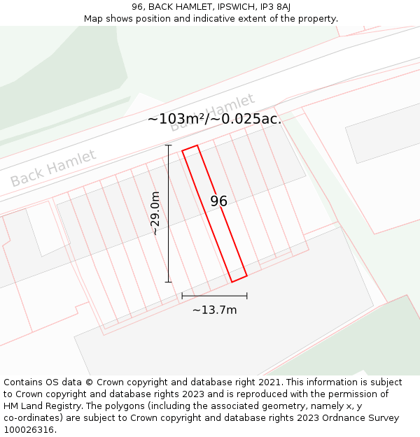 96, BACK HAMLET, IPSWICH, IP3 8AJ: Plot and title map