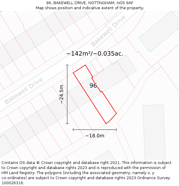 96, BAKEWELL DRIVE, NOTTINGHAM, NG5 9AF: Plot and title map