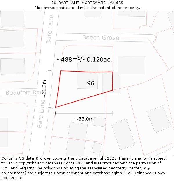 96, BARE LANE, MORECAMBE, LA4 6RS: Plot and title map