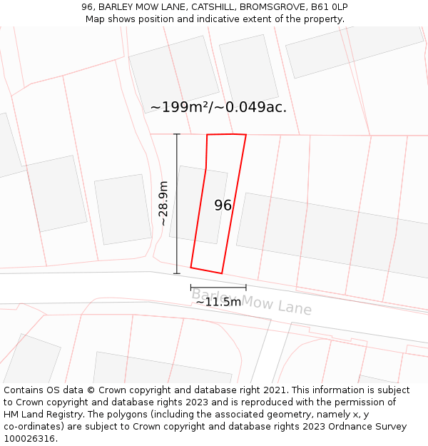 96, BARLEY MOW LANE, CATSHILL, BROMSGROVE, B61 0LP: Plot and title map