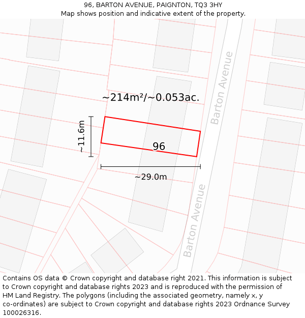 96, BARTON AVENUE, PAIGNTON, TQ3 3HY: Plot and title map