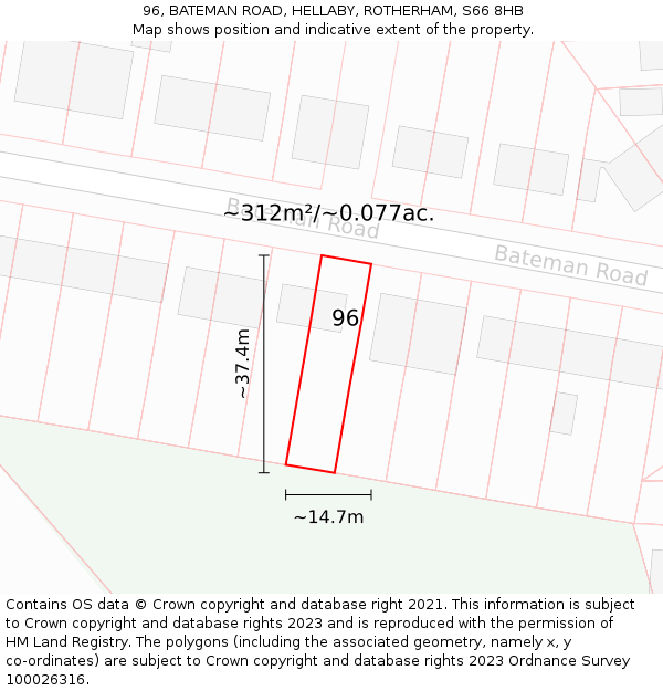 96, BATEMAN ROAD, HELLABY, ROTHERHAM, S66 8HB: Plot and title map