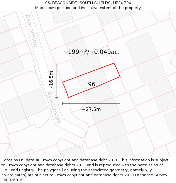 96, BEACONSIDE, SOUTH SHIELDS, NE34 7PX: Plot and title map