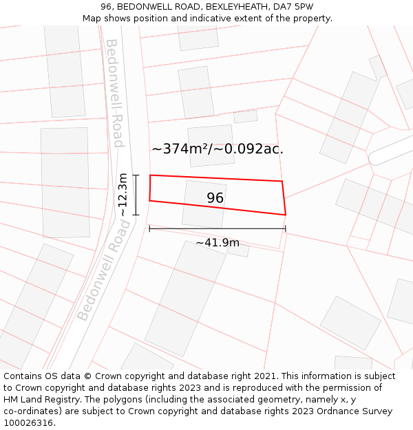 96, BEDONWELL ROAD, BEXLEYHEATH, DA7 5PW: Plot and title map