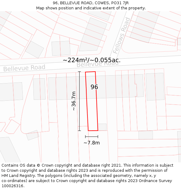 96, BELLEVUE ROAD, COWES, PO31 7JR: Plot and title map