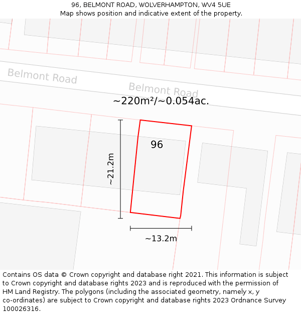 96, BELMONT ROAD, WOLVERHAMPTON, WV4 5UE: Plot and title map