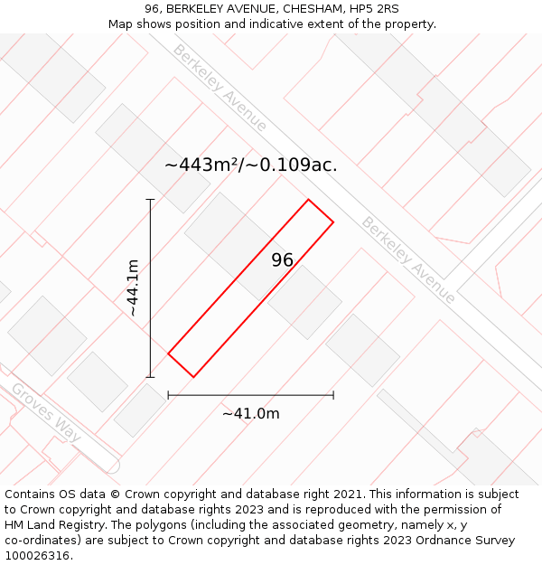 96, BERKELEY AVENUE, CHESHAM, HP5 2RS: Plot and title map