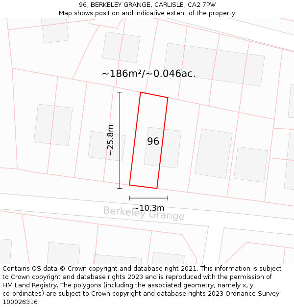 96, BERKELEY GRANGE, CARLISLE, CA2 7PW: Plot and title map