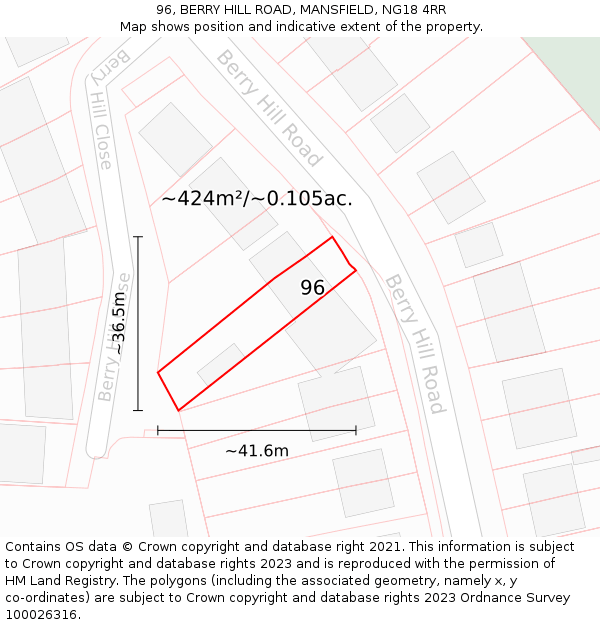 96, BERRY HILL ROAD, MANSFIELD, NG18 4RR: Plot and title map