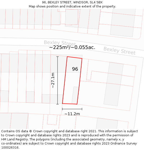 96, BEXLEY STREET, WINDSOR, SL4 5BX: Plot and title map