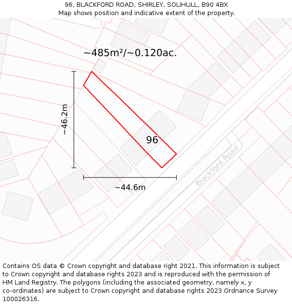96, BLACKFORD ROAD, SHIRLEY, SOLIHULL, B90 4BX: Plot and title map