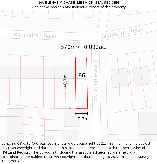96, BLENHEIM CHASE, LEIGH-ON-SEA, SS9 3BH: Plot and title map