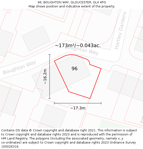 96, BOUGHTON WAY, GLOUCESTER, GL4 4PG: Plot and title map