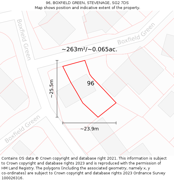 96, BOXFIELD GREEN, STEVENAGE, SG2 7DS: Plot and title map