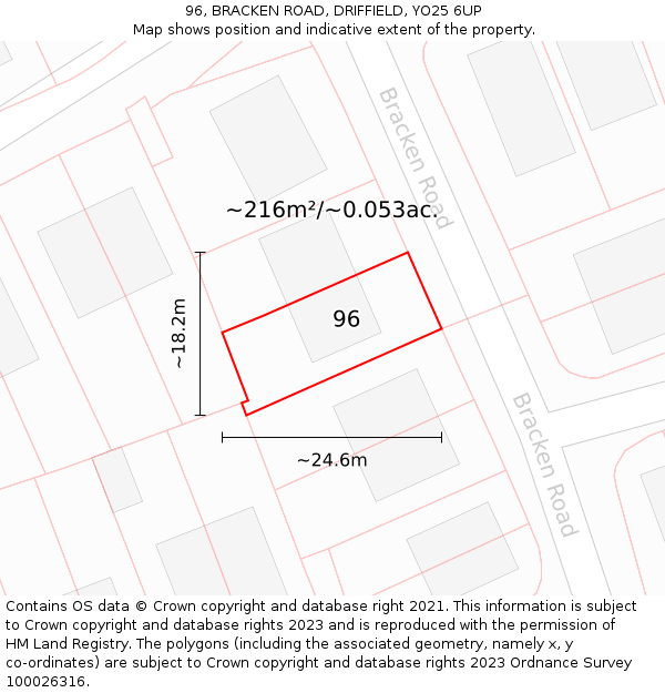 96, BRACKEN ROAD, DRIFFIELD, YO25 6UP: Plot and title map