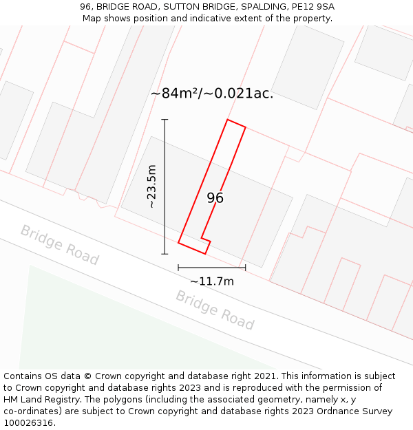 96, BRIDGE ROAD, SUTTON BRIDGE, SPALDING, PE12 9SA: Plot and title map