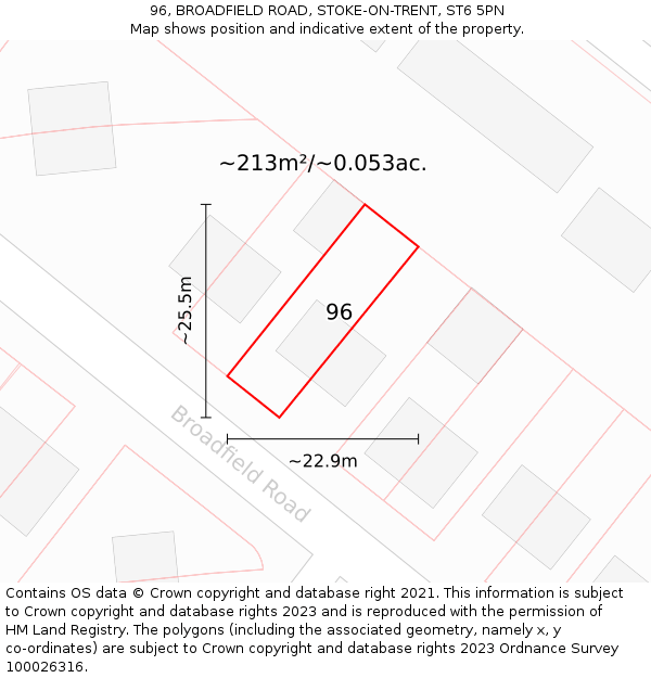 96, BROADFIELD ROAD, STOKE-ON-TRENT, ST6 5PN: Plot and title map
