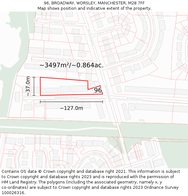 96, BROADWAY, WORSLEY, MANCHESTER, M28 7FF: Plot and title map