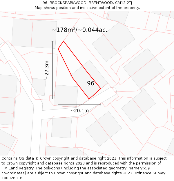 96, BROCKSPARKWOOD, BRENTWOOD, CM13 2TJ: Plot and title map