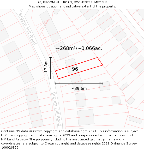 96, BROOM HILL ROAD, ROCHESTER, ME2 3LF: Plot and title map