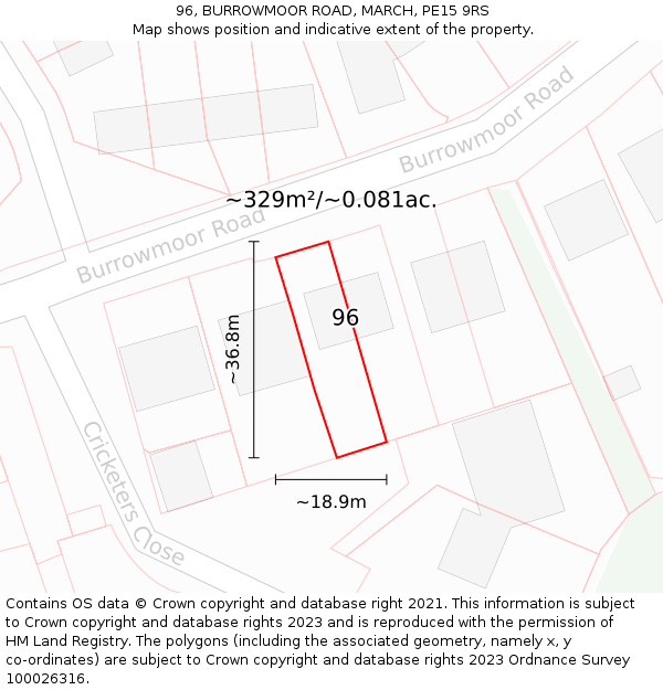 96, BURROWMOOR ROAD, MARCH, PE15 9RS: Plot and title map