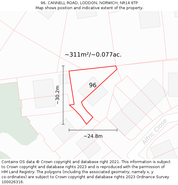 96, CANNELL ROAD, LODDON, NORWICH, NR14 6TP: Plot and title map