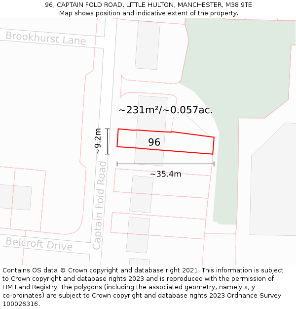 96, CAPTAIN FOLD ROAD, LITTLE HULTON, MANCHESTER, M38 9TE: Plot and title map