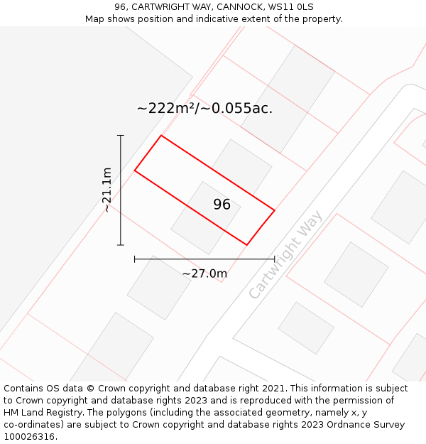 96, CARTWRIGHT WAY, CANNOCK, WS11 0LS: Plot and title map