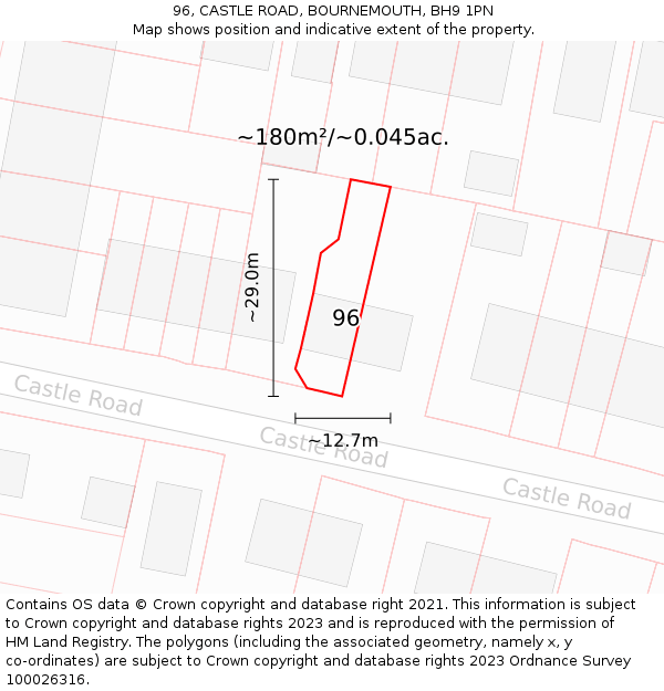 96, CASTLE ROAD, BOURNEMOUTH, BH9 1PN: Plot and title map