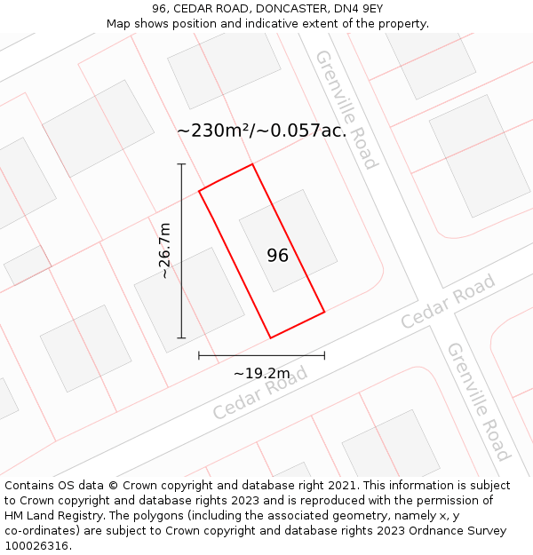 96, CEDAR ROAD, DONCASTER, DN4 9EY: Plot and title map