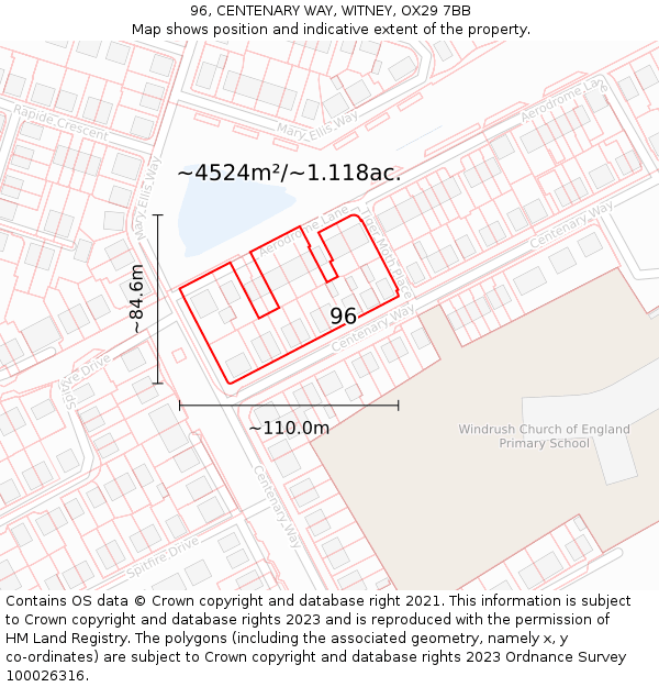 96, CENTENARY WAY, WITNEY, OX29 7BB: Plot and title map