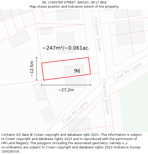 96, CHASTER STREET, BATLEY, WF17 8EQ: Plot and title map