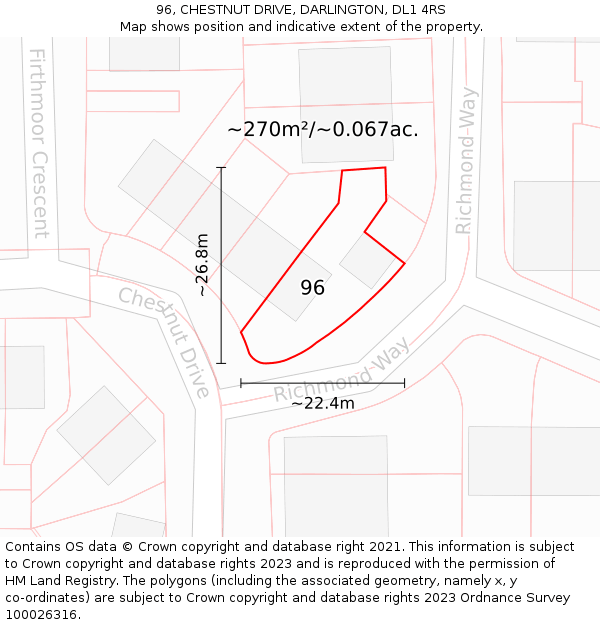 96, CHESTNUT DRIVE, DARLINGTON, DL1 4RS: Plot and title map