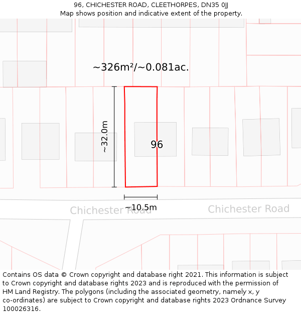 96, CHICHESTER ROAD, CLEETHORPES, DN35 0JJ: Plot and title map