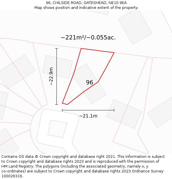 96, CHILSIDE ROAD, GATESHEAD, NE10 9EA: Plot and title map