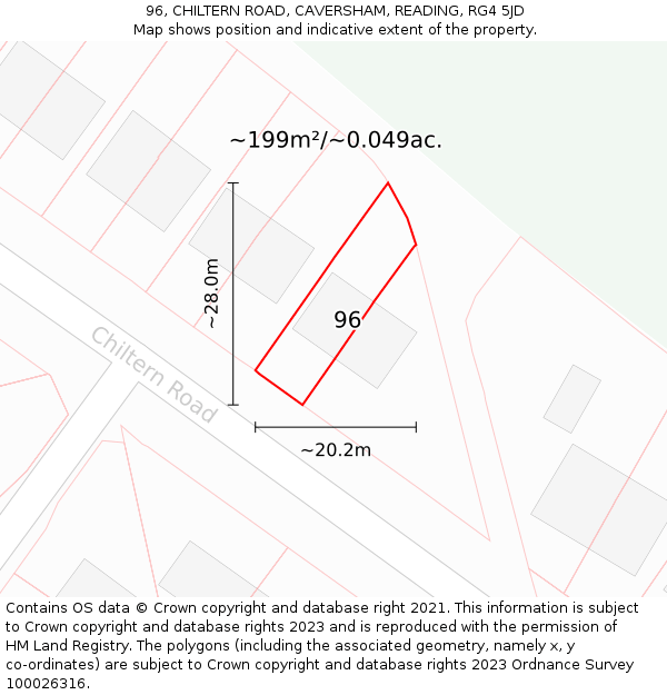 96, CHILTERN ROAD, CAVERSHAM, READING, RG4 5JD: Plot and title map