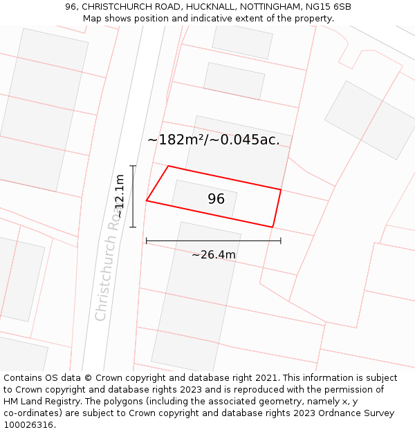 96, CHRISTCHURCH ROAD, HUCKNALL, NOTTINGHAM, NG15 6SB: Plot and title map