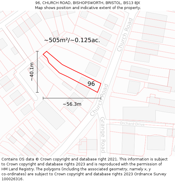 96, CHURCH ROAD, BISHOPSWORTH, BRISTOL, BS13 8JX: Plot and title map
