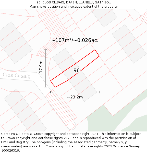 96, CLOS CILSAIG, DAFEN, LLANELLI, SA14 8QU: Plot and title map