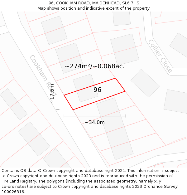 96, COOKHAM ROAD, MAIDENHEAD, SL6 7HS: Plot and title map