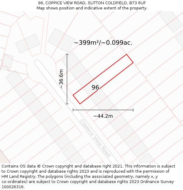 96, COPPICE VIEW ROAD, SUTTON COLDFIELD, B73 6UF: Plot and title map