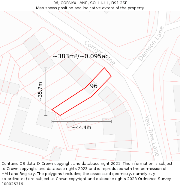 96, CORNYX LANE, SOLIHULL, B91 2SE: Plot and title map